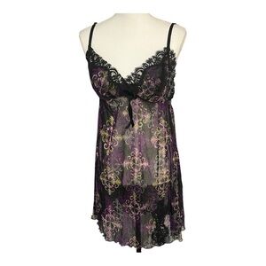Cacique Purple and Black Floral Lace Chemise sz 14/16 EUC